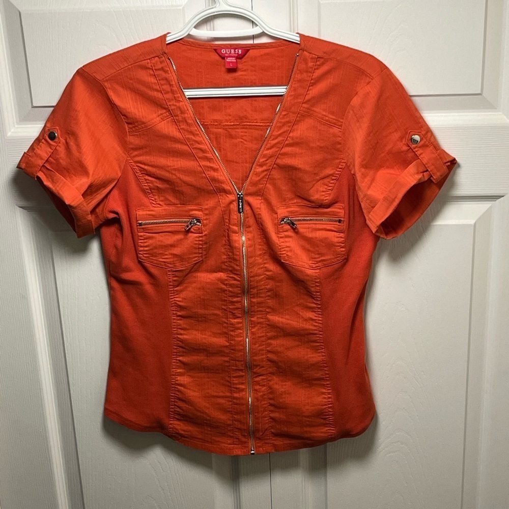 Guess Orange Fitted Button Down Blouse